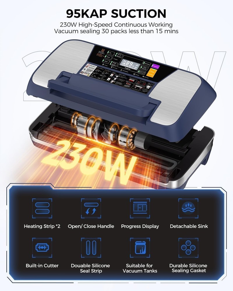 Automatic Vacuum Sealer Machine with Cutter & Starter Kit - Dark Blue