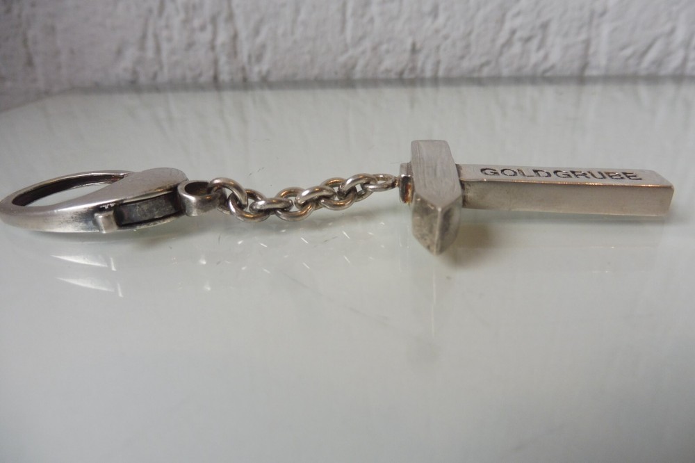 Beautiful Old Solid Keychain Hammer Goldgrube 925 Silver