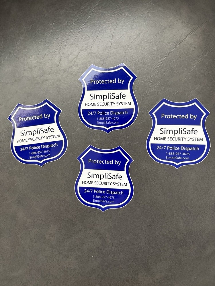 SimpliSafe Security Sticker Decal Shield Shape Blue White Pack of 4