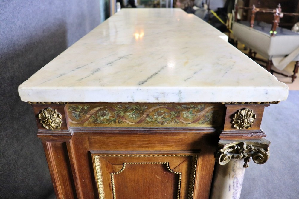 Fantastic French Bronze Mounted Marble Column Marble Top Sideboard