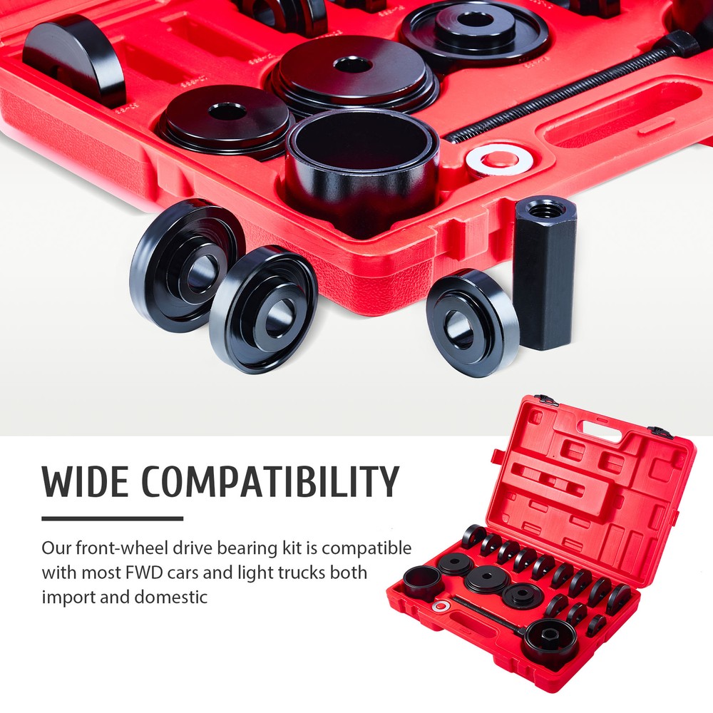 23 PCs Front Wheel Drive Bearing Removal Adapter Puller Pulley Tool Kit w Case