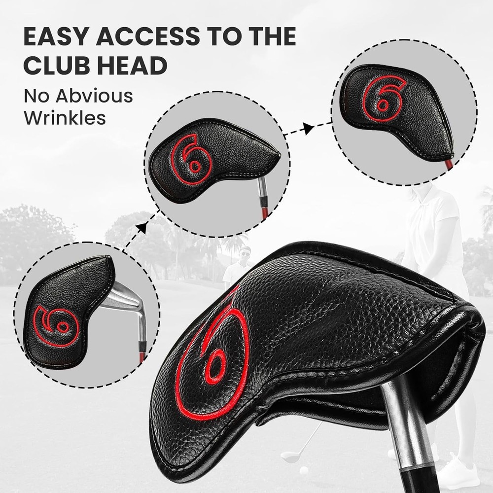 Golf Iron Covers Set Strong Magnetic Closure Value 10 Pack, Double Side Number S