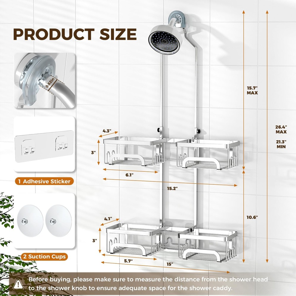 REINHARDT Adjustable Shower Caddy Hanging Split Shower Caddy for Handheld Sho...