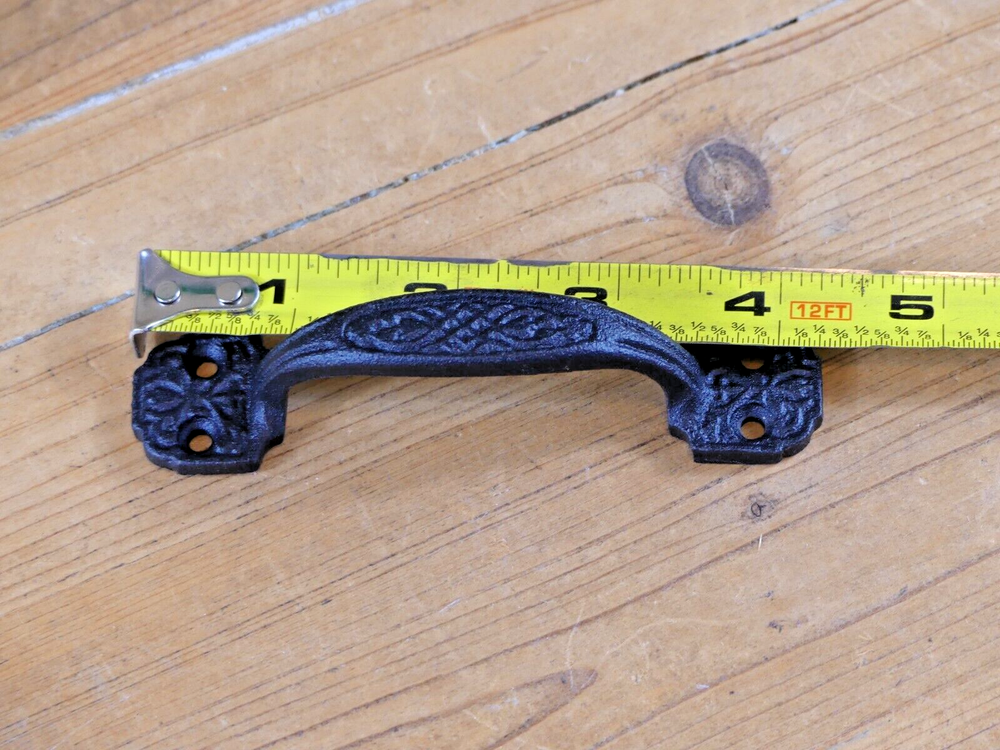 5 Small Drawer Pulls 4 1/4" Window Antique Vintage Style Rustic Cast Iron BLACK