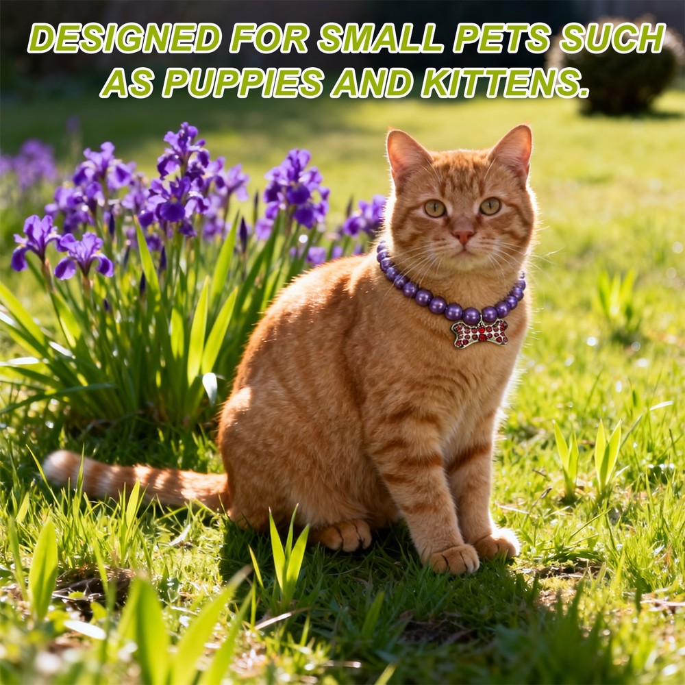 Cat Dog Pearl Collar, Small Bow Shape(M, Blue)