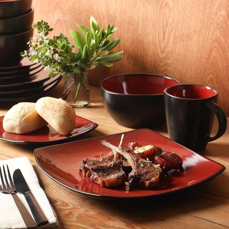 16 Piece Stoneware Dinnerware Set Reactive Glaze Dinner Plates Mugs Bowls NEW