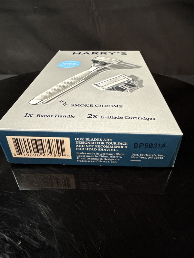 Harry's Razor Handle + 2 Blade Refills Smoke Chrome Men’s New
