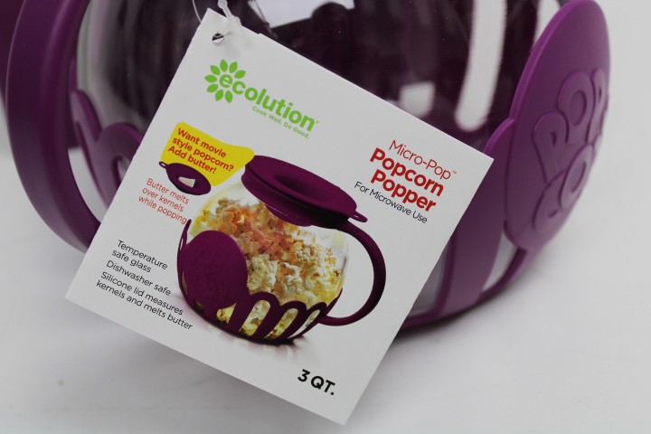 Micro-Pop Microwave Popcorn Popper with Temperature Safe Glass 3in1 Purple