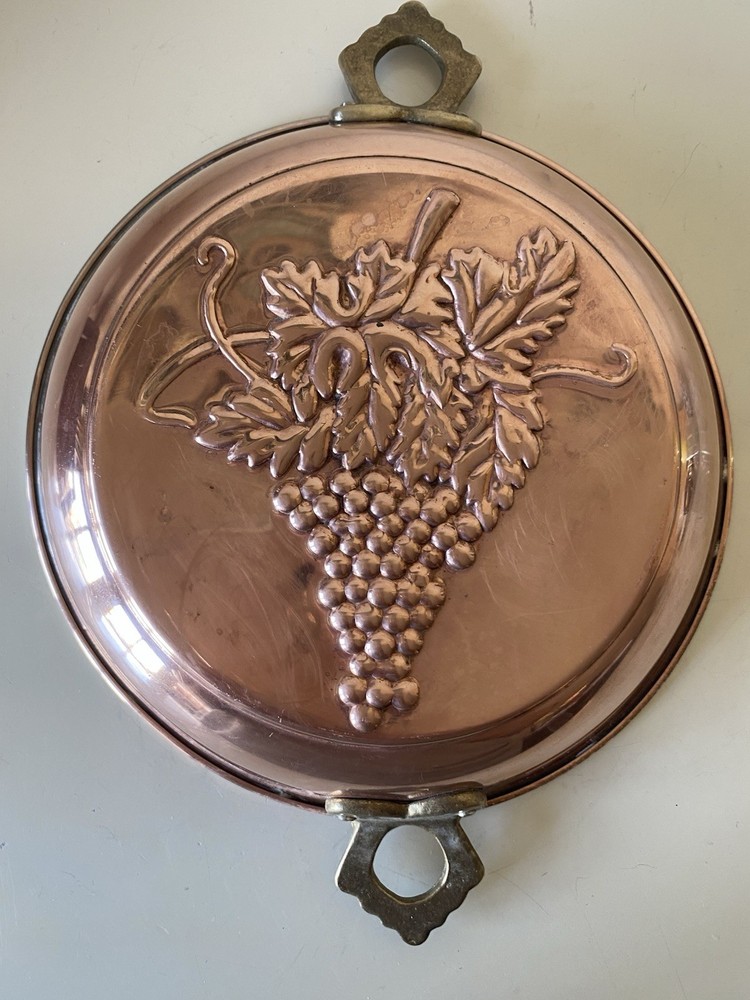 Solid Copper Grape Cluster Motif Mold With Double Brass Handles Hanging Decor