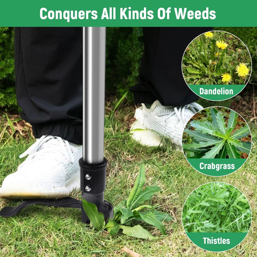 GOXAWEE Weed Puller Tool, 4-Claw Stand Up Weeder with Adjustable 46” Silver
