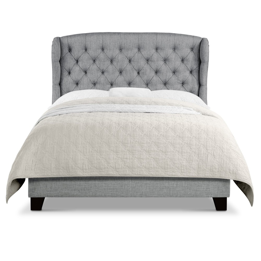 King Size Upholstered Platform Bed Frame W/ Adjustable Wingback Headboard Box