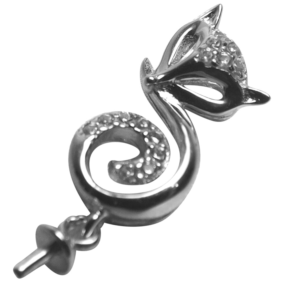 925 Sterling Silver Cute Fox with Dangle Pendant Setting