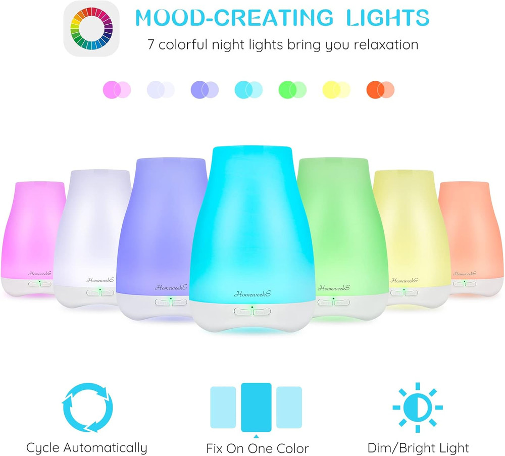 Diffusers, 100Ml Colorful Essential Oil Diffuser with Adjustable Mist Mode, Auto