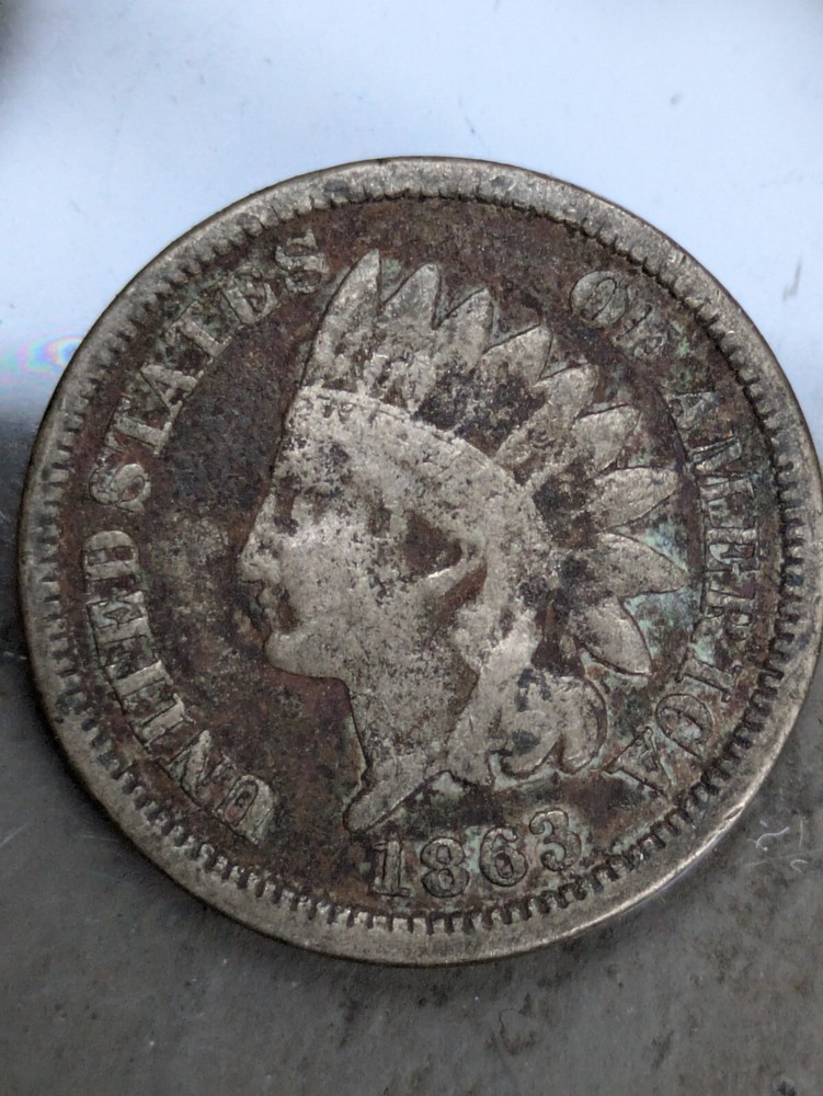 1863  Indian Head Cent Cleaned Good Details