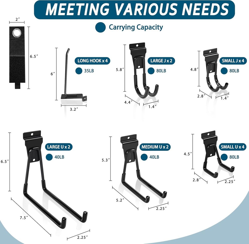 Easy Install Black Slatwall Hooks - 20 Pack