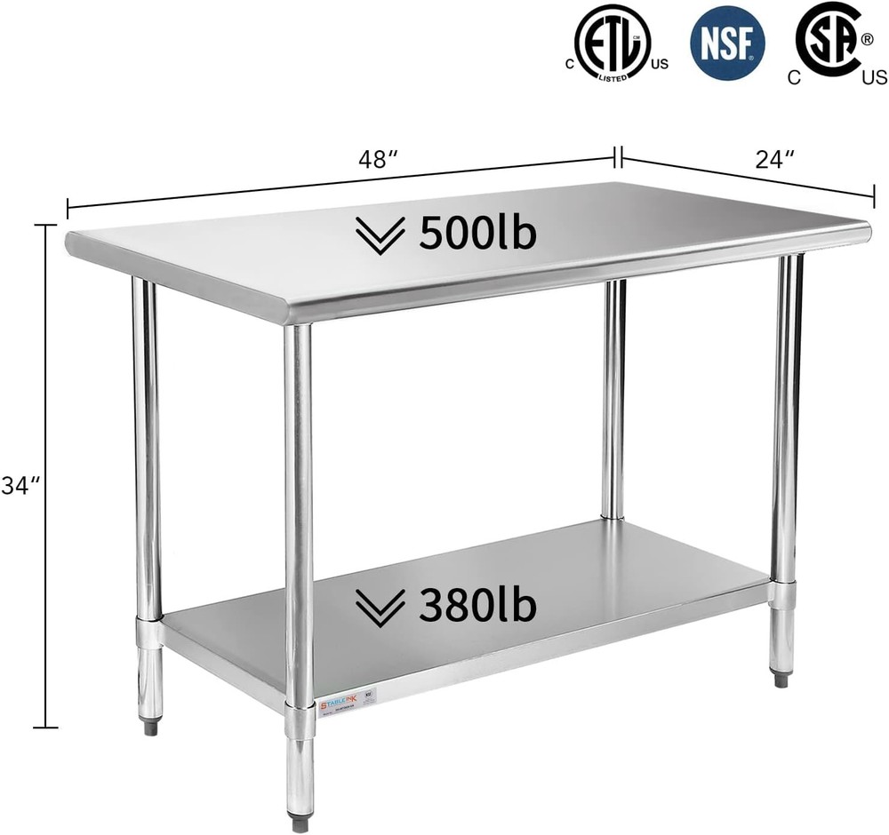 Stainless Steel Prep Table with Undershelf Commercial