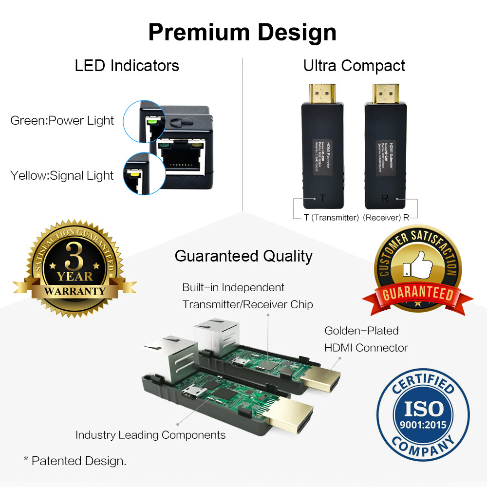 330ft HDMI Extender Over Single CAT5e/CAT6 Cable 2K HDMI Transmitter & Receiver