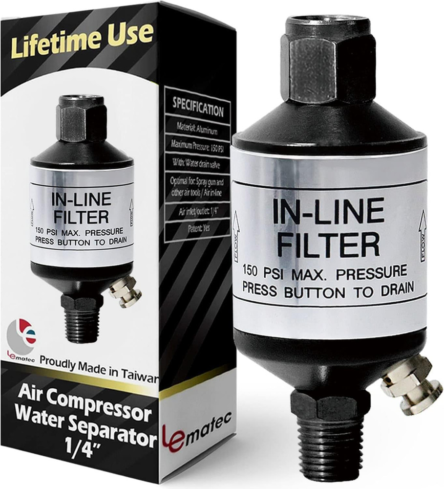 Air Compressor Water Separator, 1/4 NPT Inline Filter & Moisture Trap for Pneuma