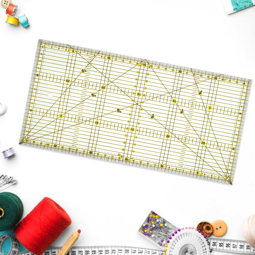 Cutting Ruler with Double Colored Grid Lines for Quilting Projects 15 x 30cm