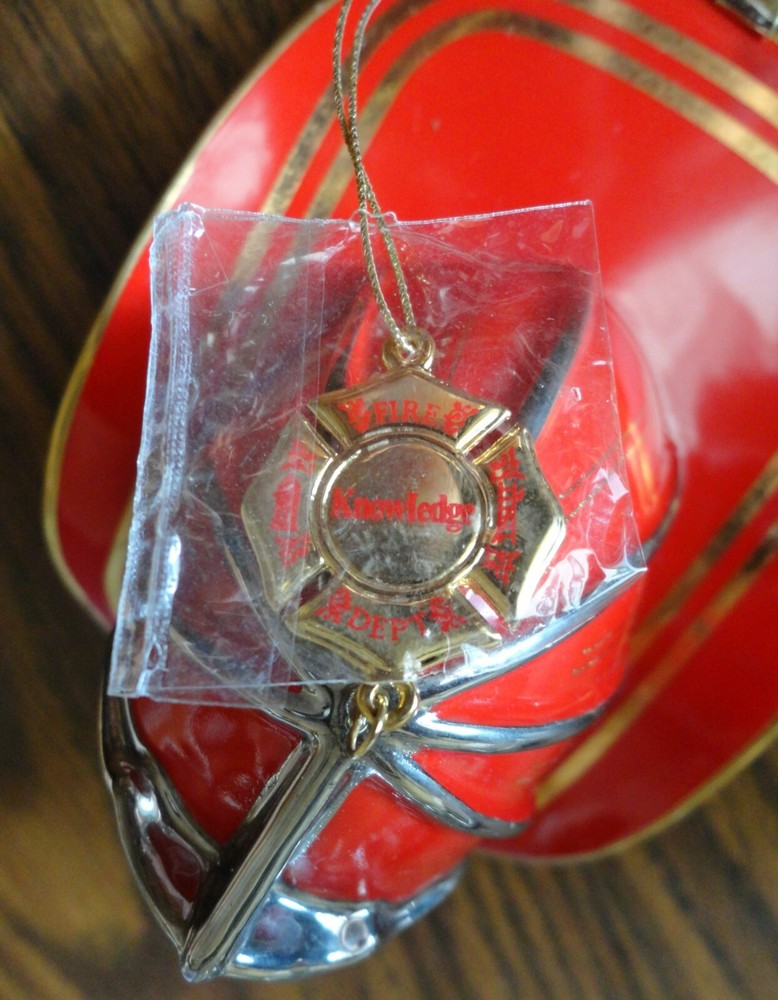 Bradford Exchange Courage Under Fire Red Fireman Helmet KNOWLEDGE Ornament