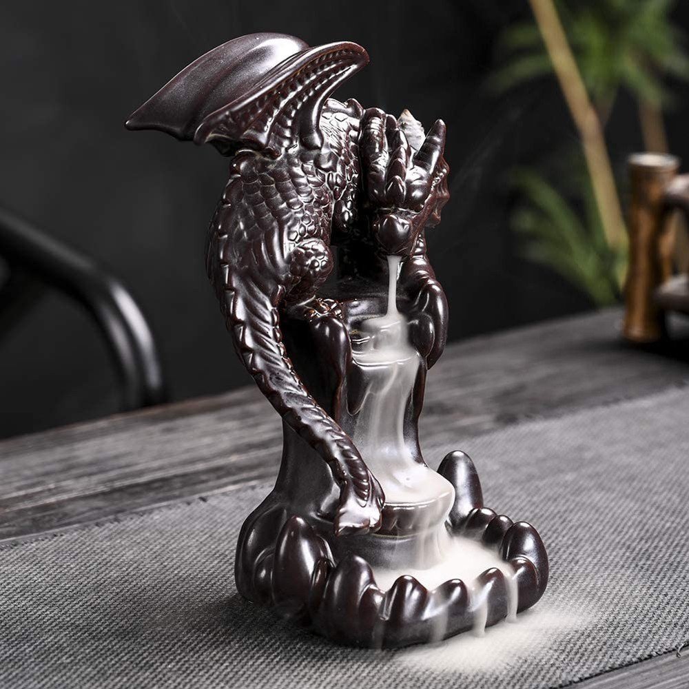 Dragon Backflow Incense Burner, Waterfall Holder Ornamen Statue Brown
