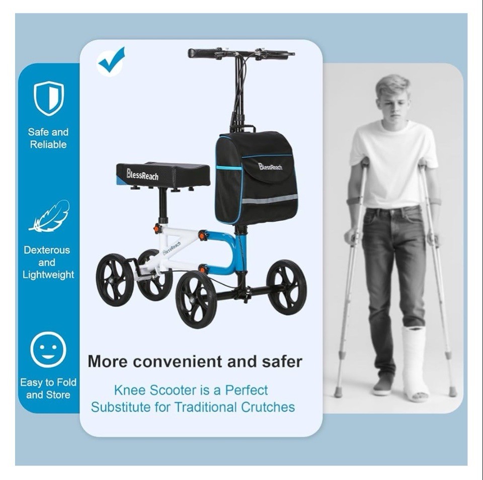 BlessReach Knee Scooter, Steerable Knee Walker, Blue