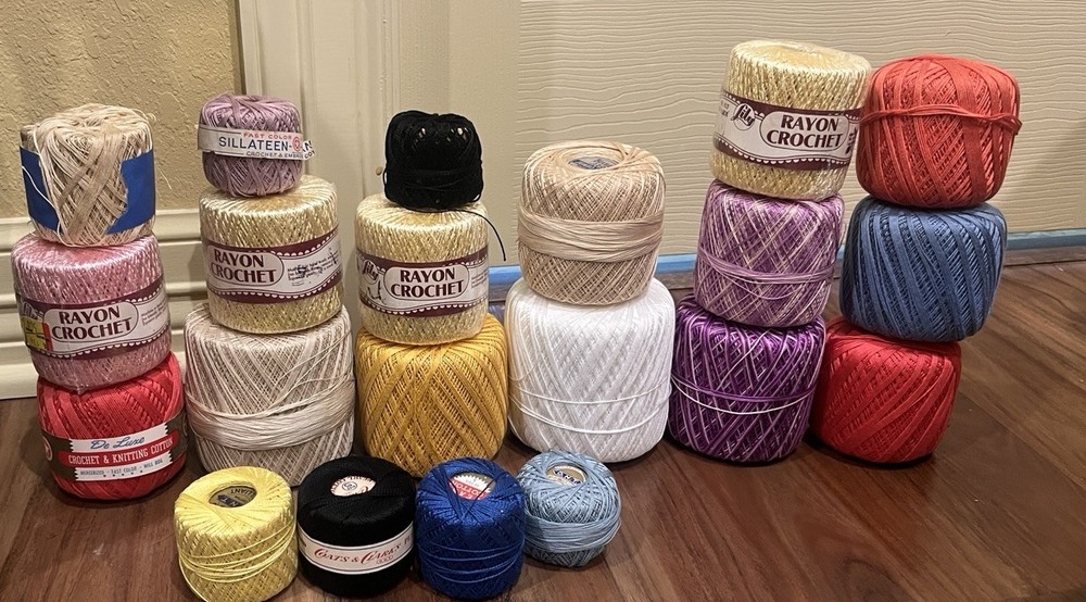 Huge Lot Of 21 Spools Crochet Thread