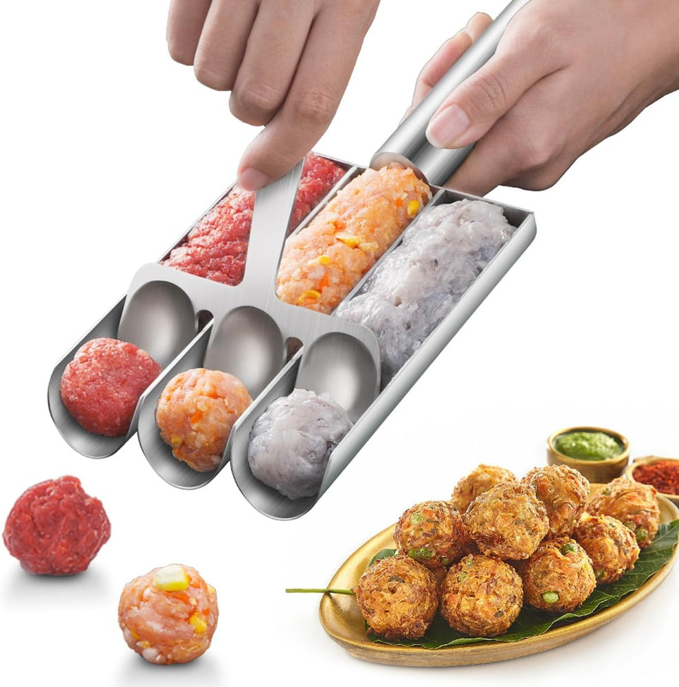 Stainless Steel Meatball Maker - Creative Kitchen Triple Meatball Maker