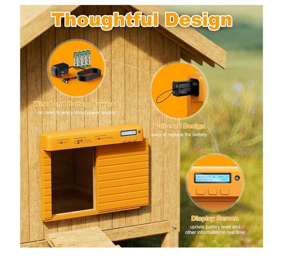 Automatic Chicken Coop Door Battery Power with Timer & Light Sensor, LCD Display