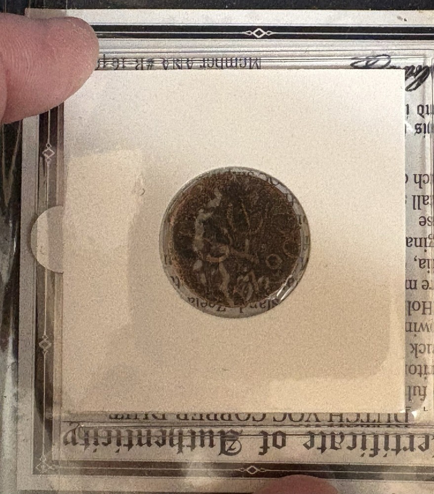 1790 Dutch VOC Copper Duit with COA