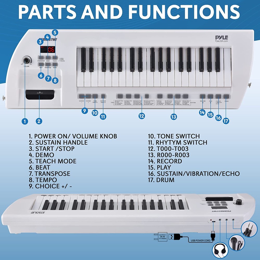 PylePro PKBRD37WT Portable 37Keys Electronic Keyboard