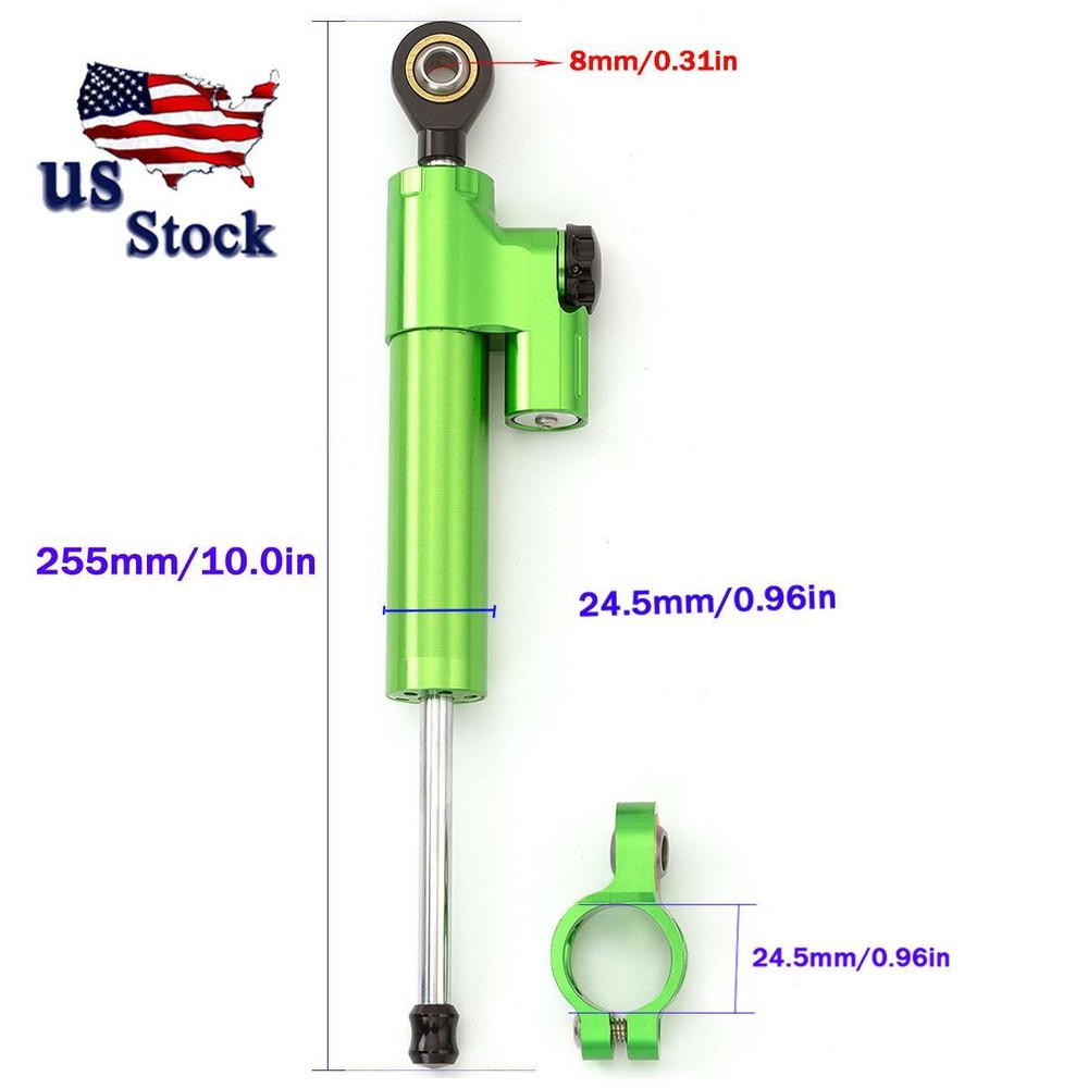 US CNC Green Motorcycle Steering Damper Stabilizer Linear Reversed Control
