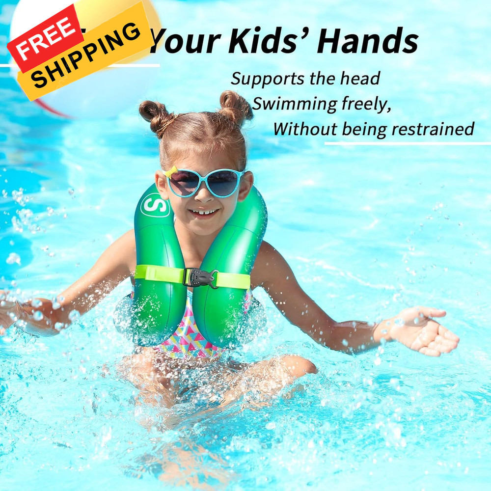 Swim Vest, Inflatable Jacket, Pool Floaties, Lightweight Small, Green-S
