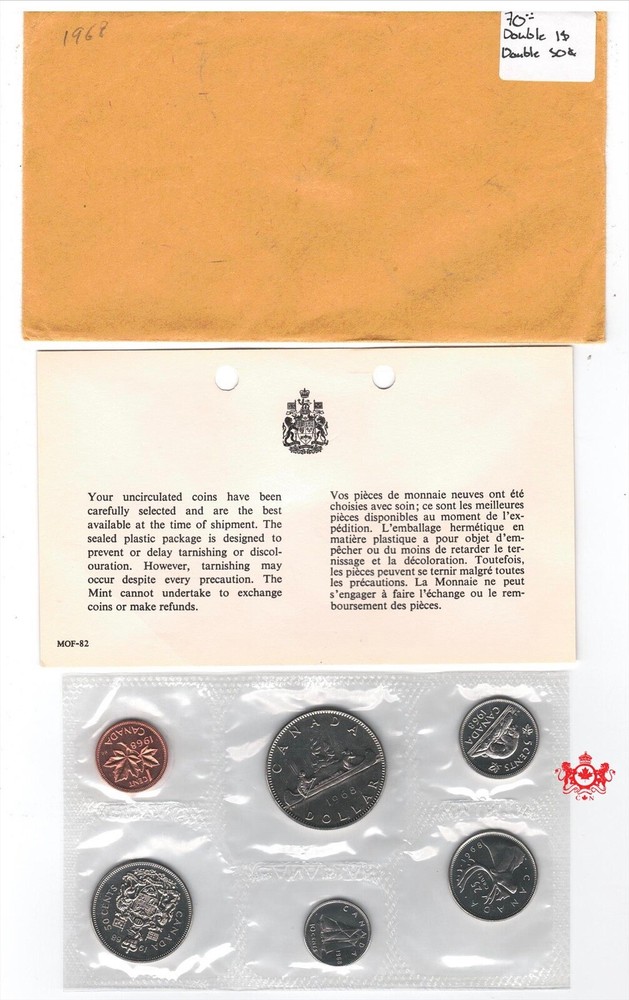 1968 Canada Proof Like Set - Double Legend Dollar & 50 Cents -