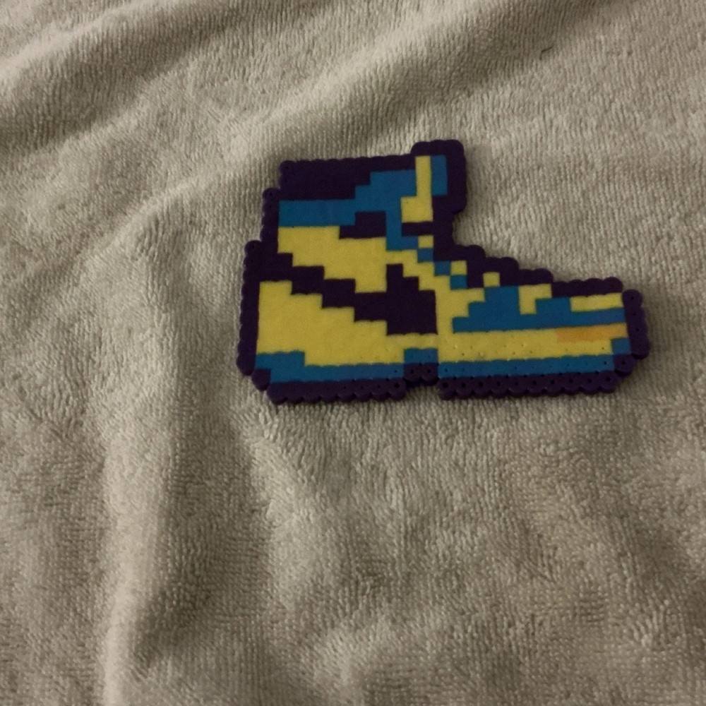 Handmade Beaded Pixel Art Sneaker Yellow Blue Black