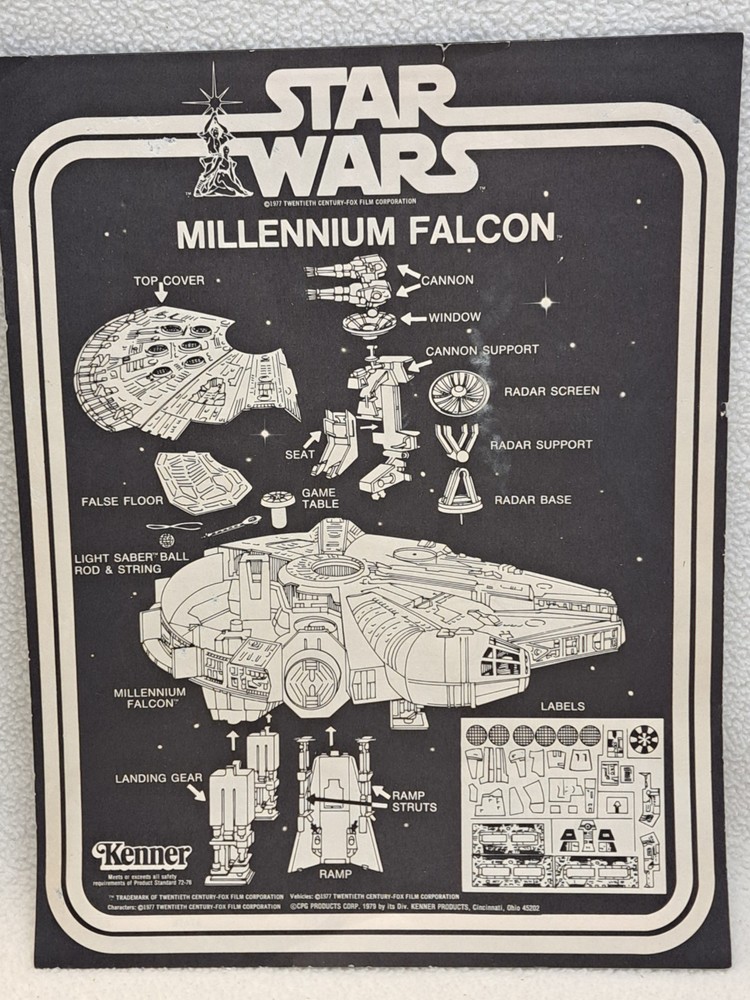 Star Wars 1977 Millenium Falcon Instruction Sheet VGUC