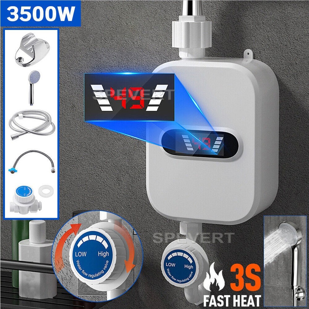 3500W Tankless Electric Instant Water Heater Tap Hot Shower for Bath Kitchen