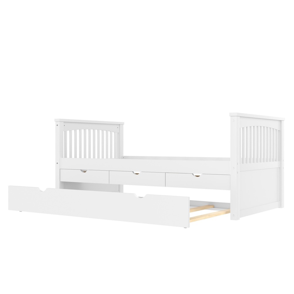 Modern Twin Size Solid Wood Platform Bed Frame Daybed with Trundle and 3 Drawers