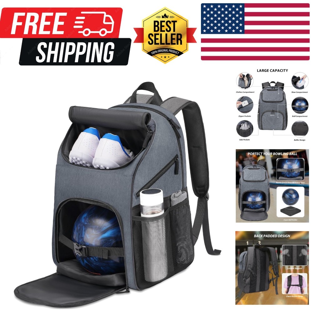 Bowling Backpack, Bowling Ball Bag Totes for Single Ball with Shoe Compartmen...