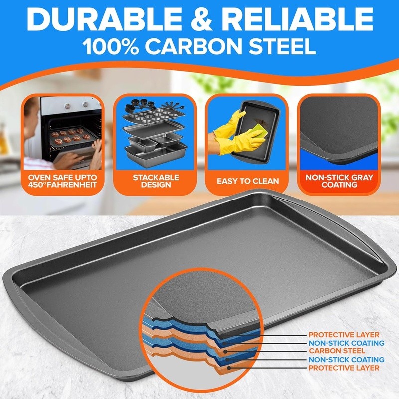 Stackable Baking Pan Set Nonstick White Marble Coating Carbon Steel Bakeware Set