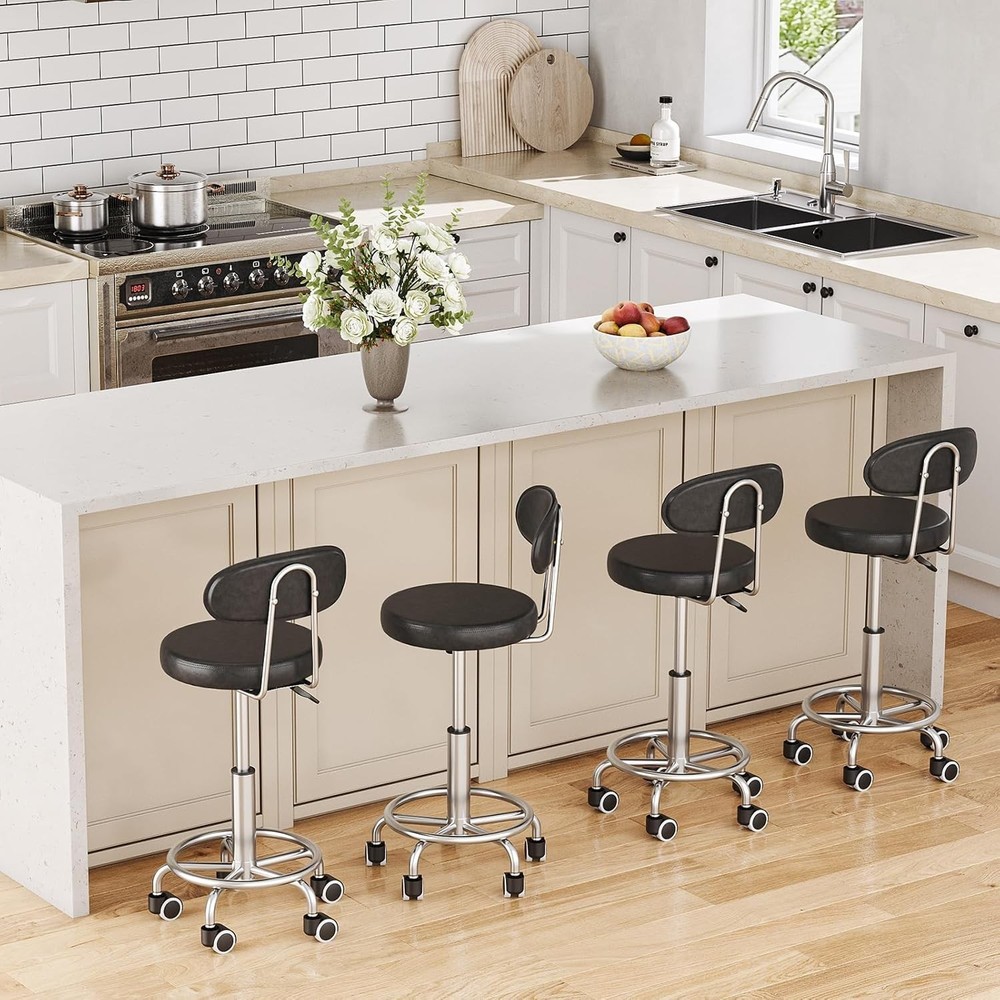 Height Adjustable Rolling Stool 360° Rotating Drafting Chair Multi-Purpose Black