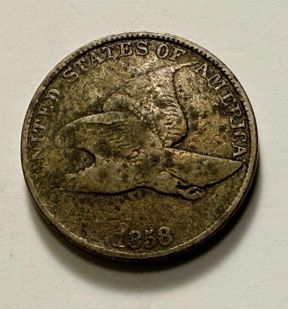 1858 Flying Eagle Cent Large Letters Penny With Feather Lines
