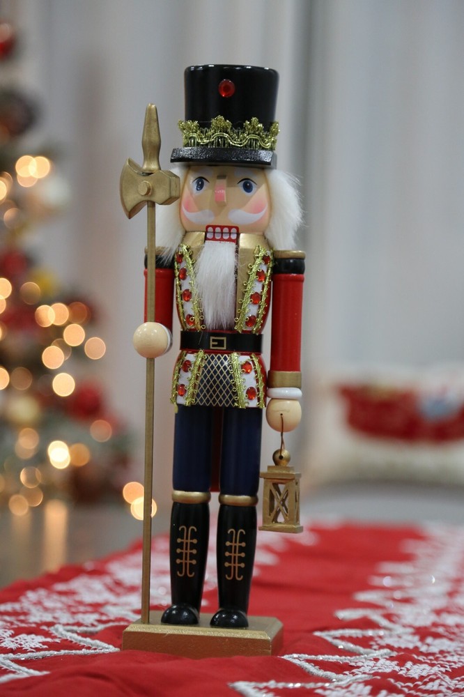15 inches Christmas Nutcracker Decoration Holding Lantern Night Light