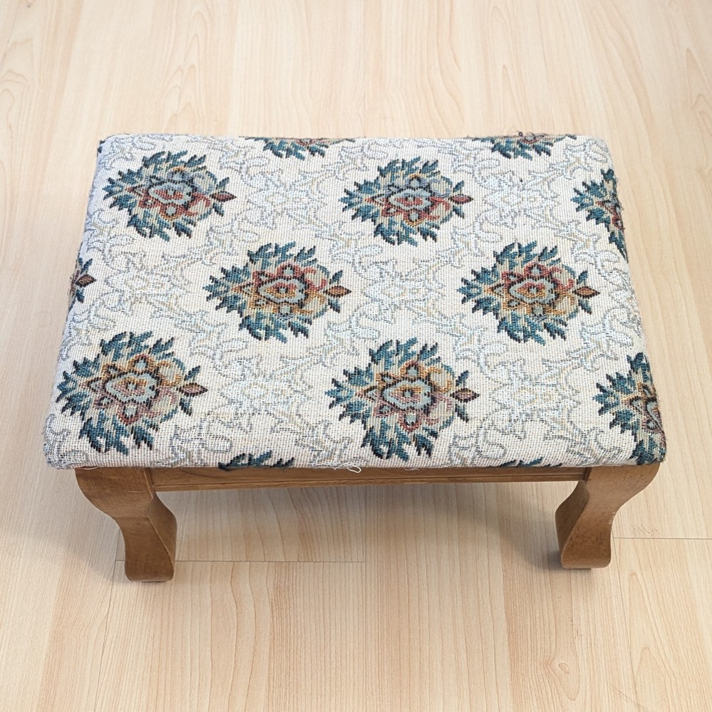 Vintage Upholstered Foot Stool Wood Rectangular 15"x11"x9"