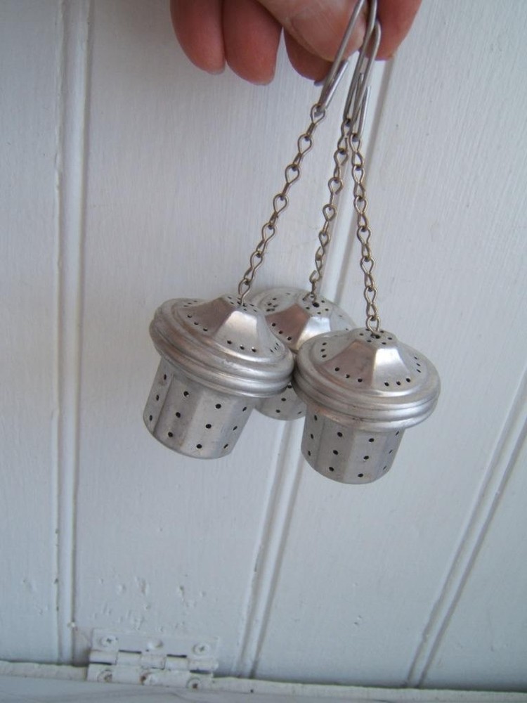 3 VINTAGE ALUMINUM TEA STRAINERS NOS