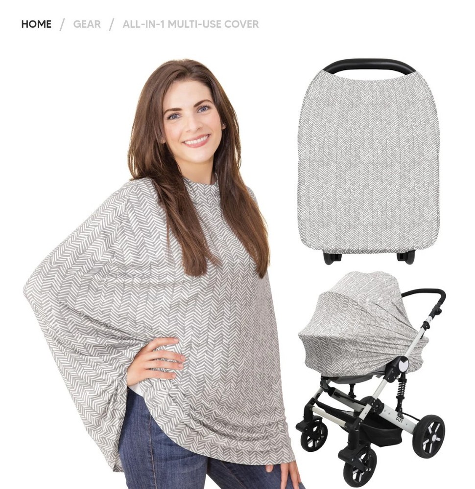 KeaBabies All-In-1 Multi-Use Cover: Gray/White, Herringbone Pattern