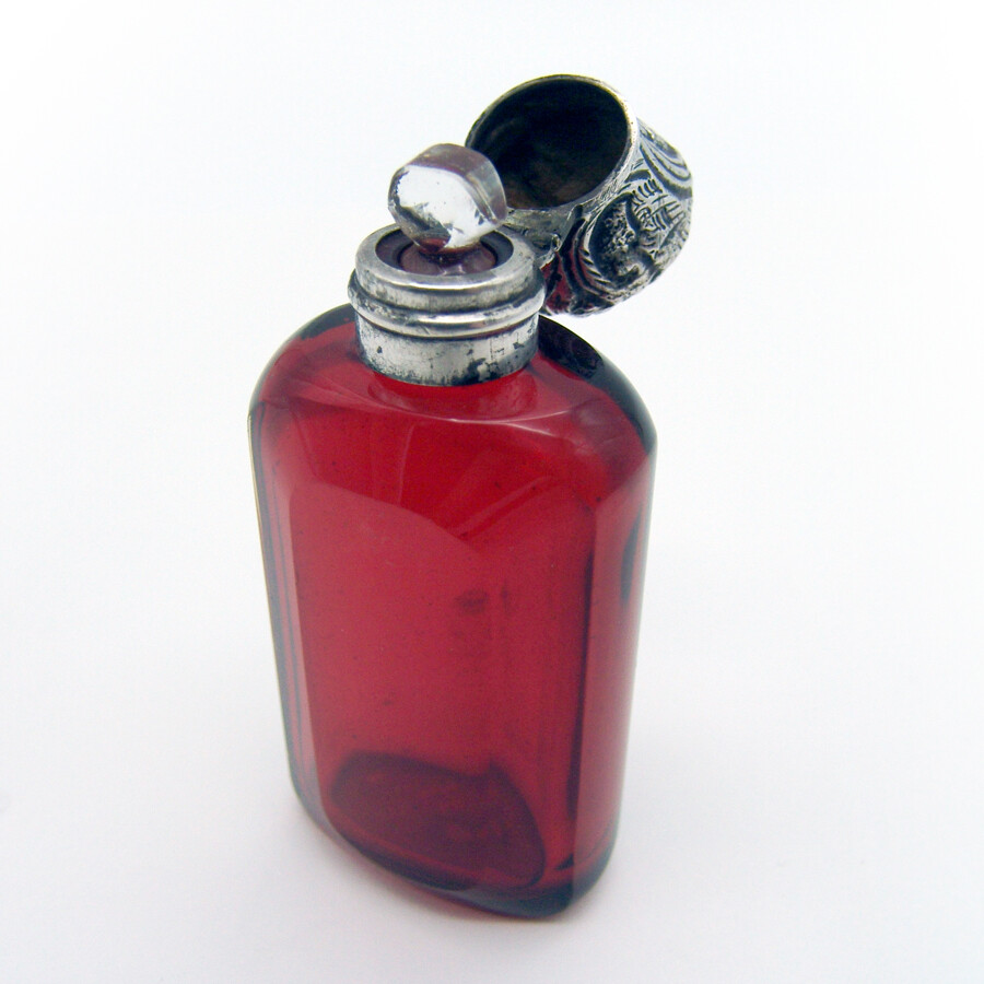Cranberry Red Glass Perfume Bottle Sterling Silver Lid