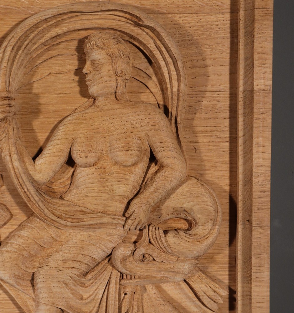 Large Vintage Highly Carved Panel Solid Oak After "The Tellus Panel" in Rome