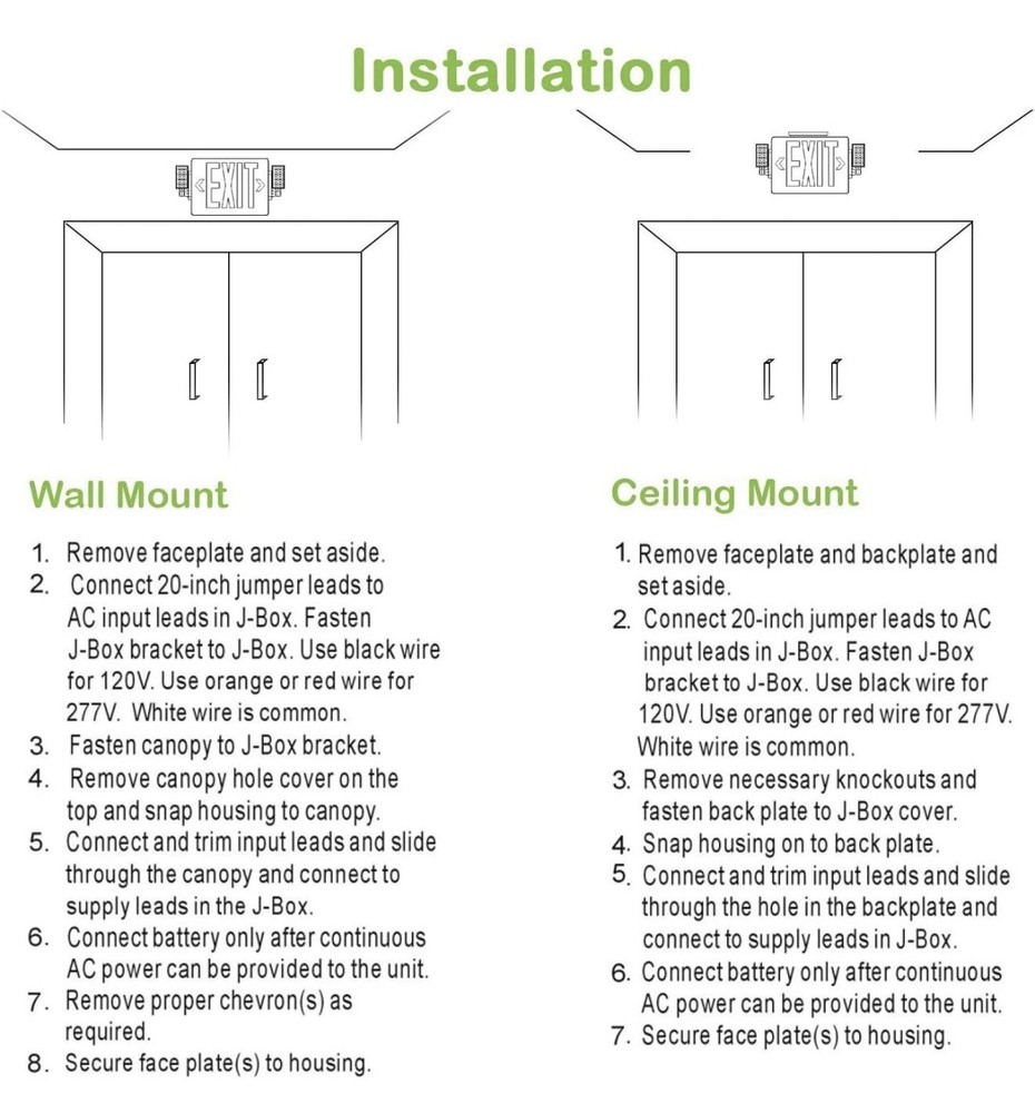 4 Pack LED Exit Sign Emergency Combo Light with Adjustable Two Head Battery