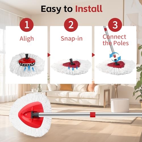Spin Mop Replace Head, Base, Handle Compatible with O White (1-tank System)